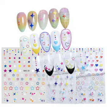 Наклейка Для Ногтей С Тиснением 5d Наклейки Для Ногтей Macaron Color Heart Star Dot Patterns Легко Удаляемые Наклейки для Маникюра для Милого Мультфильма