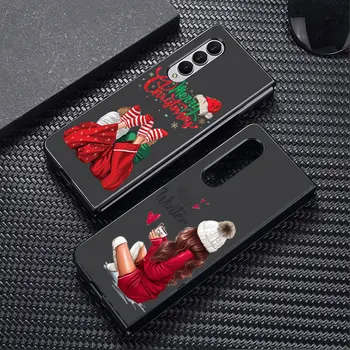С Рождеством Христовым, Новогодняя Девушка, Роскошный Чехол для Samsung Galaxy Z Fold5 5G Z Fold4 ZFold4 Z Fold3, Противоударный Чехол, Черный