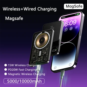 Магнитное беспроводное зарядное устройство емкостью 10000 мАч Power Bank PD20W Powerbank для iPhone 14 13 12 Pro Max Mini Портативное внешнее зарядное устройство