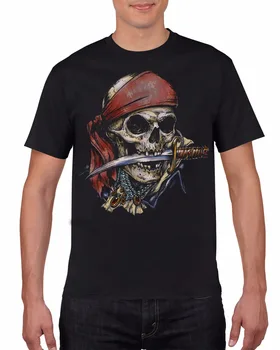 2019 Фирменная новинка, дизайнерская футболка, пиратский череп, нож во рту, футболка с круглым вырезом, высококачественные мужские футболки