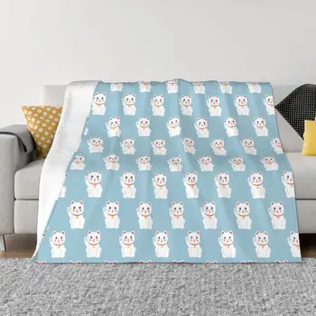 Бархатное одеяло с мультяшным котом, всесезонный символ удачи и богатства, портативное супер теплое одеяло для кровати, уличное одеяло