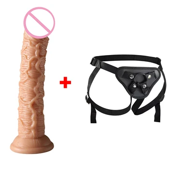 Реалистичная имитация большого фаллоимитатора с ремешком, секс-игрушка для пениса, женский вагинальный анальный мастурбатор, член с присоской для массажа женщин