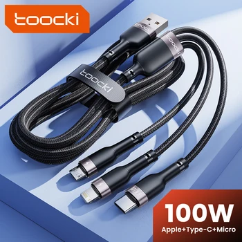Toocki3 в 1 USB Кабель 100 Вт Micro USB Type C Молниеносный Зарядный Шнур для iPhone 15 14 13 Pro Max Samsung Xiaomi Huawei