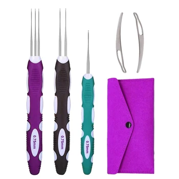 Инструмент для вязания крючком с дредлоками, крючки для волос, Дредлоки для вязания крючком С эргономичной ручкой, 3шт, плетение из волос, 0,75 мм