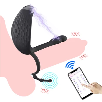 С Bluetooth вибраторами Кольцо для пениса с электрическим током для мужчин Удлинитель члена Секс Игрушки Пары Женщины Клитор Вагинальные Анальные шарики