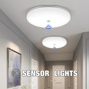 Светодиодные потолочные светильники с датчиком движения Домашний светильник для освещения гостиной в проходе, круглая потолочная люстра с умной лампочкой