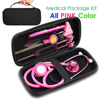Классический розовый медицинский монитор здоровья, чехол для хранения, сумка, комплект со стетоскопом, камертоном, рефлекторным молотком, светодиодной ручкой, посылка