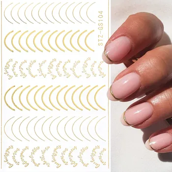 Золотые розовые линии наклеек для ногтей, дизайн в полоску, 3D украшения для ногтей из фольги, Клейкая лента для переноса, наклейки для маникюра, слайдер для маникюра