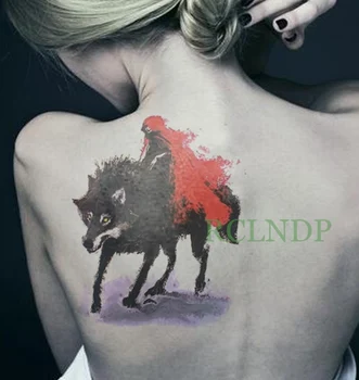 Водонепроницаемая Временная Татуировка Наклейка на спине волк с девушкой тату наклейки флэш тату поддельные татуировки для женщин