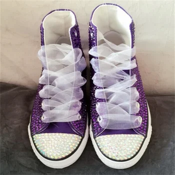 Фиолетовые парусиновые туфли ручной работы с высоким берцем, повседневная женская обувь с лентой для ходьбы, большие размеры 35-44