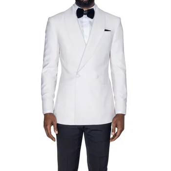 Белый блейзер с черными брюками, модные мужские костюмы, куртка, приталенный крой, 2 предмета / Весенняя мужская одежда, Дышащий удобный свадебный комплект