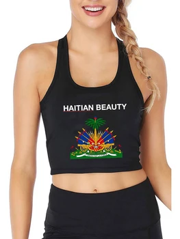 Национальный Герб Гаити Графический Сексуальный Облегающий Укороченный Топ Haitian Beauty Хлопчатобумажные Топы Для Фитнеса Настраиваемый Камзол