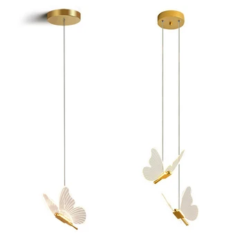 Прикроватная люстра Nordic Golden с подсветкой в виде бабочек для гостиной Прикроватная лампа в спальне с двойной головкой