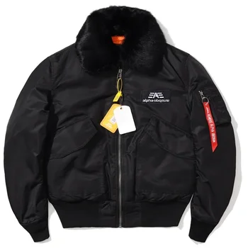 Куртка-бомбер, мужская повседневная куртка с меховым воротником, бейсбольная военно-тактическая куртка свободного кроя Alpha Martin, зимняя куртка с хлопковой подкладкой 45Р.