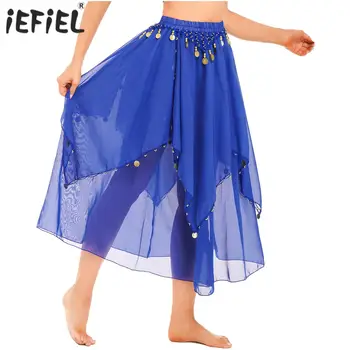 Женский костюм для Индийского танца Живота, расшитый бисером, Шифоновая юбка для танца живота, юбки с эластичным поясом, Танцевальная одежда