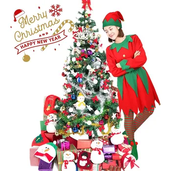 Bslissey/ Комплект рождественских костюмов эльфа для женщин и девочек, помощник Санта-Клауса, включая шляпу Эльфа, Платье Санта-Клауса, Чулки в полоску, Обувь, ремни