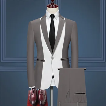 2023 Новый высококачественный мужской костюм, молодежное деловое повседневное британское платье, облегающий строгий эластичный костюм в тон.