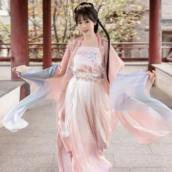 Винтажное женское платье Hanfu с древней китайской традиционной вышивкой, Ретро Женский костюм Феи Династии Сун для косплея, платье принцессы