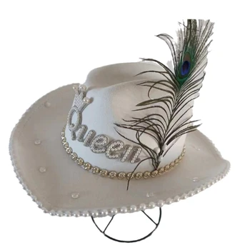 Ковбойская шляпа с искусственным жемчугом Широкополая кепка для новобрачных Головной убор королевы