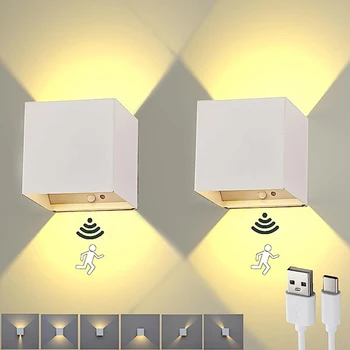 Настенный светильник Litu LED с интеллектуальным датчиком движения 6 Вт С зарядкой аккумулятора через USB Настенный светильник для спальни С ночным освещением коридора De