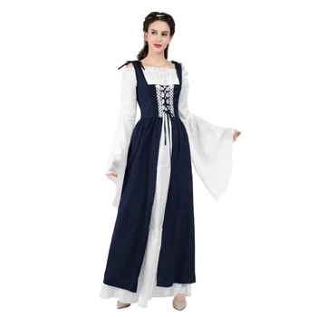 Ренессансное Средневековое винтажное платье в стиле Бохо с длинными рукавами, женское ирландское лоскутное платье на шнуровке, ретро-платье из двух частей, большие размеры