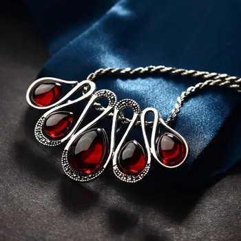 Высококачественное серебро 925 пробы, натуральные камни в форме капли, ожерелье с красным гранатом, женские ювелирные изделия, Модный подарок, ювелирные изделия из серебра 925