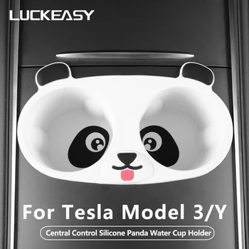 LUCKEASY Для Tesla Модель Y Подстаканник 2023 Модель 3 С центральным управлением Силиконовый Держатель для напитков с рисунком Панды Аксессуары для стайлинга автомобилей