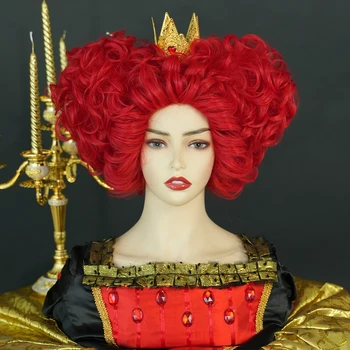 7JHH ПАРИКИ Новый Королевский Парик Red Queen Светло-Рыжие Короткие Вьющиеся волосы Синтетические Парики для косплея в виде сердца Парик для костюмированной вечеринки на Хэллоуин