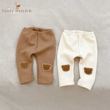 Хлопчатобумажные теплые брюки для новорожденных девочек и мальчиков, брюки с высокой талией, флис внутри, повседневный низ, детская одежда от 3 до 2 лет