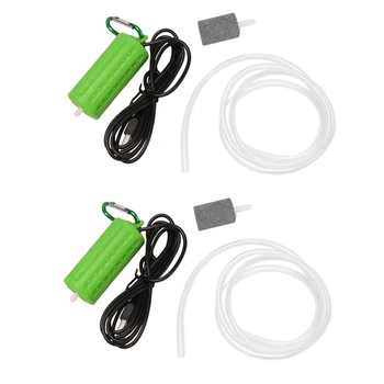 2X USB Мини-аэрационный насос Воздушный насос Аэратор для аквариума Ультра Тихий Мини-аквариум для рыбалки Кислородный насос -Зеленый