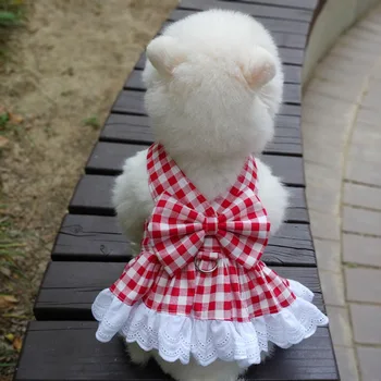 Домашнее животное, кошка, собака, кружевное платье принцессы в клетку с бантом для плюшевого мишки, маленькой собачки, Тонкая Весенне-летняя одежда