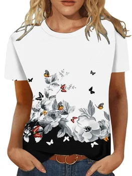 Женские модные футболки с цветочным 3D-принтом, летние футболки с коротким рукавом, футболки с цветочным рисунком Kawaii, свободная одежда оверсайз