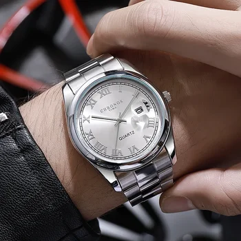 Мужские часы CHRONOS, роскошные трендовые кварцевые наручные часы, оригинальные водонепроницаемые мужские часы из нержавеющей стали с датой выпуска 2023
