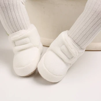 Зимние ботинки для новорожденных, однотонные мягкие теплые нескользящие детские зимние теплые ботинки для первых ходунков