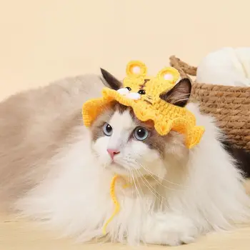 Осенне-зимняя кошачья шапка, эластичная милая изысканная шапка для домашних животных, вязаная шапка для щенков и котят, реквизит для фотосессии, украшения, аксессуары для кошек