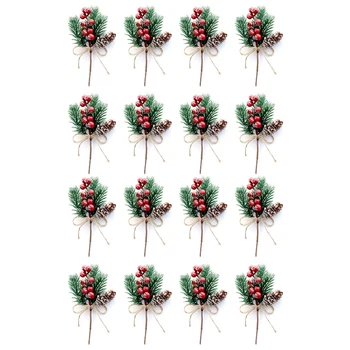 Красные Ягодные Стебли Сосновые Ветви Вечнозеленые Рождественские Ягоды Декор 16 ШТ Искусственные Сосновые Шишки Ветка Ремесла Венок Выбрать