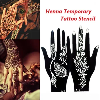 2 шт. / компл. Трафарет для временной татуировки, 23 дизайна, боди-арт, мужчины, Женщины, рисунок индийской хной, Красота, водонепроницаемая искусственная рука, Повторное использование руки, Татуировка