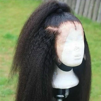 Натуральный Черный Мягкий Бесклеевой Предварительно выщипанный парик длиной 28 дюймов 200% плотности цвета Яки с прямыми кружевами спереди для женщин с волосами Младенца