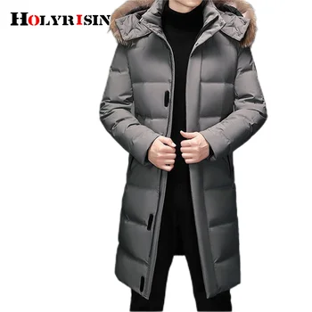 Holyrising мужское пуховое пальто зимняя Толстая длинная 90% куртка с меховым капюшоном, Ветрозащитная и непромокаемая ветровка 123