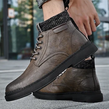 Высококачественные мужские ботильоны из натуральной кожи, зимние новые носки на платформе, короткие ботинки для мужчин, модная мужская рабочая обувь из воловьей кожи.