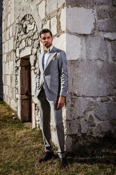 Серый мужской костюм, сшитый на заказ, 2 предмета, блейзер, брюки, однобортный пиджак с острым лацканом, деловой приталенный свадебный костюм жениха Homme