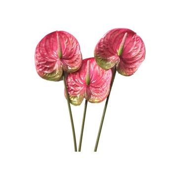 3 шт 27-дюймовых букета искусственных цветов антуриума и зеленых листьев для новобрачных (розовый)