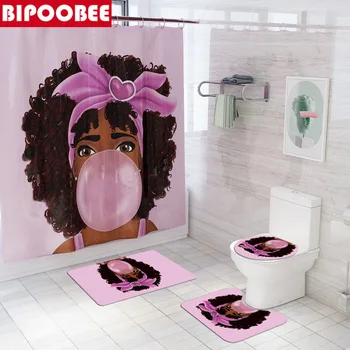 3D Красивая девушка, современная африканка, Тканевая занавеска для душа, Занавески для ванной, Нескользящие коврики, ковер, туалет, Фланелевый коврик для ванной
