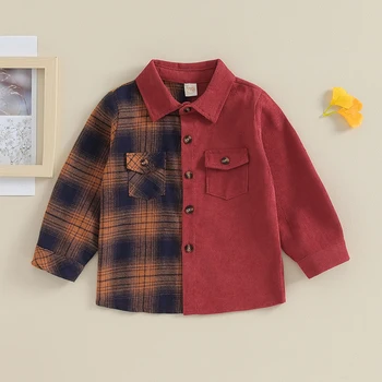 Детская куртка для малышей для мальчиков и девочек Фланелевая Клетчатая Вельветовая рубашка с длинным рукавом на пуговицах Большого размера Повседневная осенняя верхняя одежда