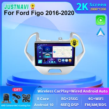 JUSTNAVI 2K Экран 8 + 256 ГБ Android 10,0 Автомобильное Головное Устройство Мультимедийное Радио Для Ford Figo 2016 2017 2018 2019 2020 2021 Авторадио SWC
