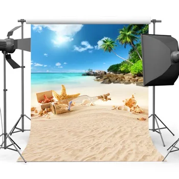Летний песчаный пляж, фон для фотосъемки, Голубое небо, морская звезда, раковина, Кокосовое дерево, детские капли для фото и видео