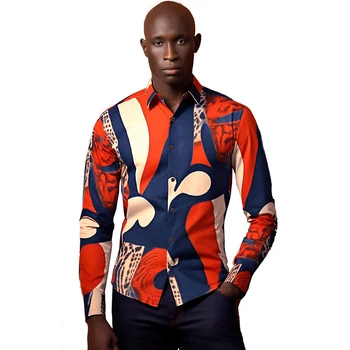 Модная мужская рубашка с принтом, высококачественная рубашка с длинным рукавом, повседневная рубашка для вечеринок, мужская рубашка в африканском стиле