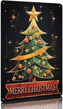 12x8 дюймов Ретро жестяная вывеска Алюминиевая Рождественская елка Декоративная табличка Рождественские элементы для праздничного оформления домашнего бара магазина Рождество