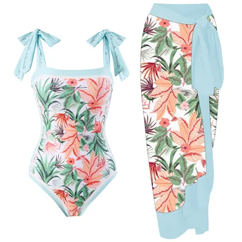 Женский цельный купальник в стиле ретро с роскошным принтом, красочный фартук-бикини, модная летняя пляжная одежда, купальники, бразильская юбка