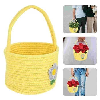 Портативный держатель для цветочной корзины для девочек для домашнего декора, ручное хранение на открытом воздухе для ребенка ручной работы